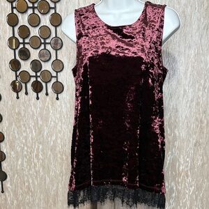 LOGO by Lori Goldstein crushed Velvet Sleeveless Tunic -with Black Lace
